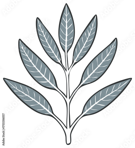 Stylized graphic art of a plant branch with multiple detailed leaves