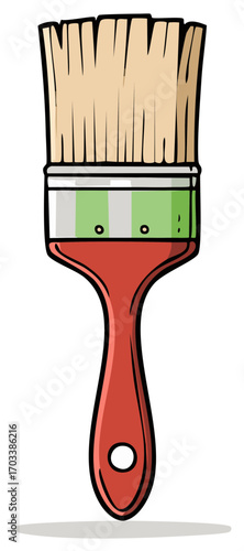 Paint brush with red handle and white bristles for painting art hobby and house renovation projects