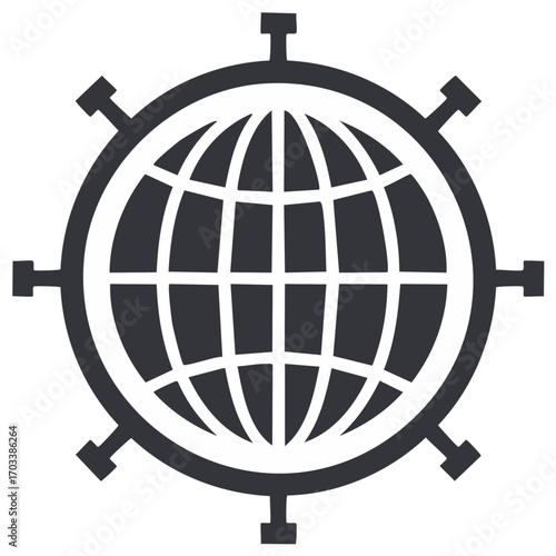 Global network icon with radiating lines representing connectivity and communication around the world