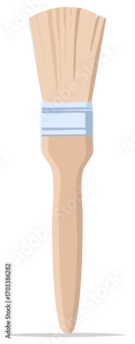 Wooden paint brush with short bristles for arts, crafts, painting walls, housework.