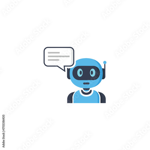 Friendly blue robot providing helpful information via speech bubble.