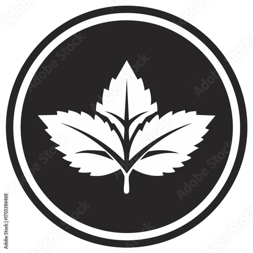 Stylized leaf vector in a circle in black and white, organic design icon