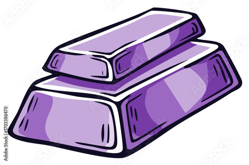 Stylized Purple Metal Ingots Stacked, Representing Wealth and Financial Security in a Colorful Cartoon Style Illustration