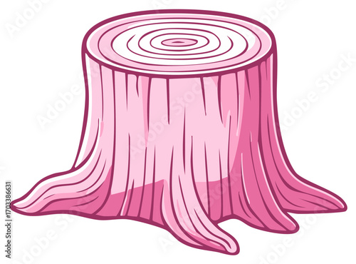 Whimsical Pink Tree Stump Illustration with Growth Rings and Cartoon Styling