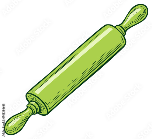 Stylized Green Rolling Pin Illustration for Baking and Kitchen Concepts