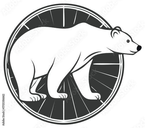 Walking Bear Silhouette within Round Wheel Design