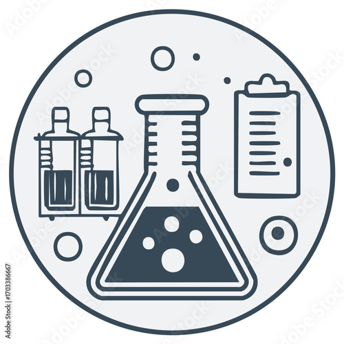 Scientific research laboratory equipment and data analysis concept graphic