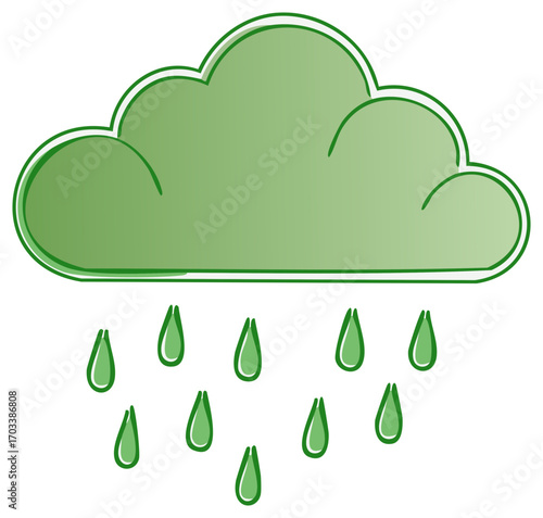 Green rain cloud with falling raindrops icon illustration
