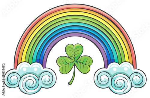 Rainbow With Shamrock Cartoon Illustration for St Patricks Day Celebration and Irish Spring Lucky Charm