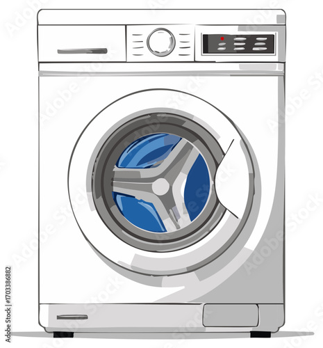White front loading washing machine illustration for household laundry care