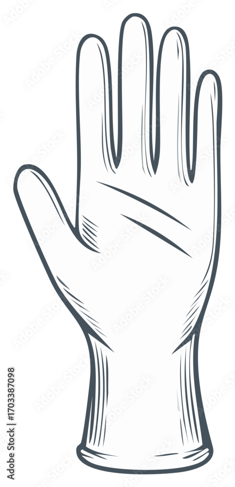 Obraz premium Single Hand in Glove Protection Sanitation Equipment Handdrawn Style Isolated Graphic Element
