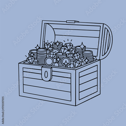 An open treasure chest filled with sparkling coins and shining gems illustrating wealth and hidden riches concept