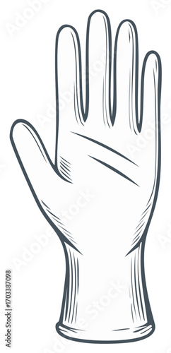 Single Hand in Glove Protection Sanitation Equipment Handdrawn Style Isolated Graphic Element