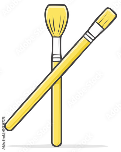 Simple cartoon illustration of two yellow artist paintbrushes for art and craft