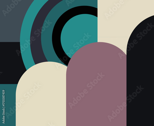 Minimalist abstract geometric design for wall decoration, wallpaper or wrapping paper in cream,  grey, green, burgundy and black colours