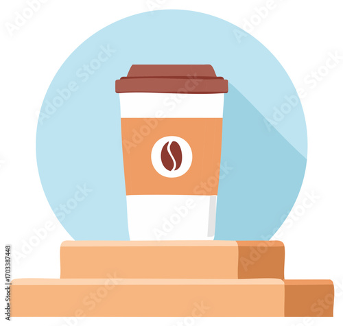 Stylized Coffee Cup on Pedestal with Coffee Bean Symbol