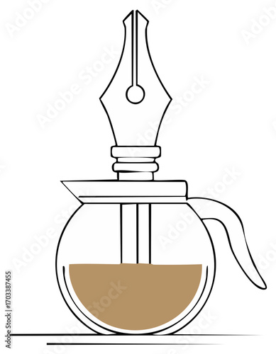 Coffee Pot With Fountain Pen Tip Representing Ideas And Creativity