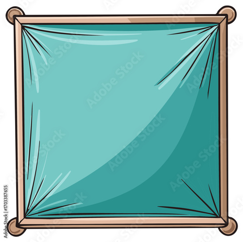 Blank square blue fabric canvas stretched on wooden frame illustration for design space
