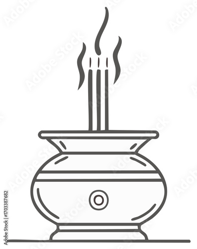 Traditional Aromatic Incense Burner with Smoke Spiritual Ritual Outline Illustration