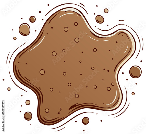 Hand drawn brown mud puddle or chocolate liquid spill with bubbles