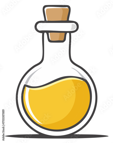Cartoon Style Potion Bottle with Yellow Liquid Isolated Vector Illustration Icon