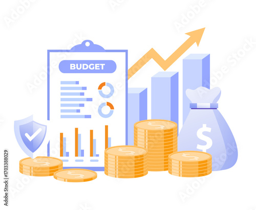 Budget business strategy, finance and accounting, budget calculation, economy and investment, flat design illustration vector banner and background	