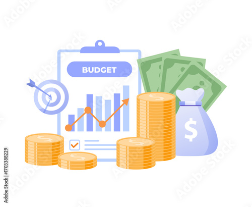 Budget business strategy, finance and accounting, budget calculation, economy and investment, flat design illustration vector banner and background	