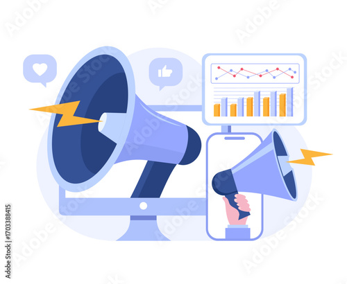 social media marketing, digital, video marketing, endorsement, internet marketing, endorse, e-commerce, business concept, startup, flat illustration vector	
