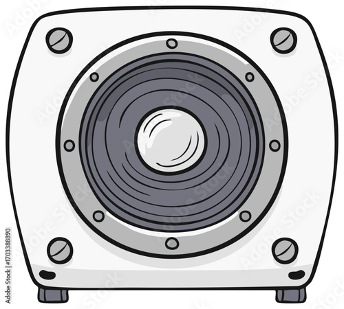 Cartoon style speaker system with a central woofer and silver rim