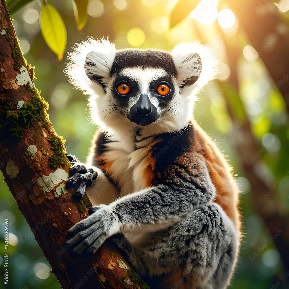 Fototapeta premium Close-up of lemur on tree