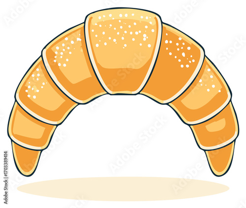 Illustrated golden croissant, breakfast food, bakery, pastry