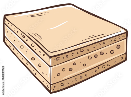 Delicious layered vanilla cake block with crumbly textures creating a visually appealing dessert illustration