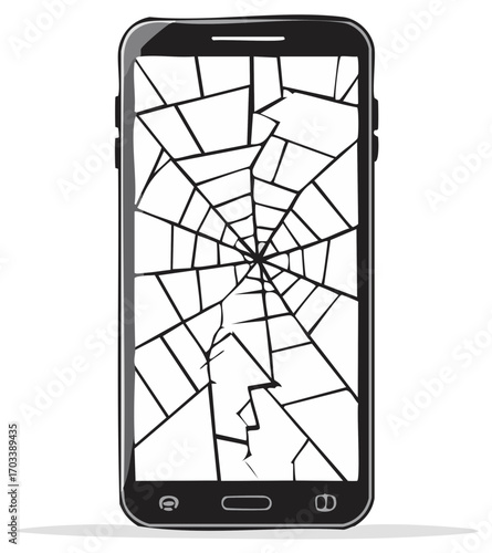 Broken smartphone with cracked screen displaying a spiderweb pattern vector