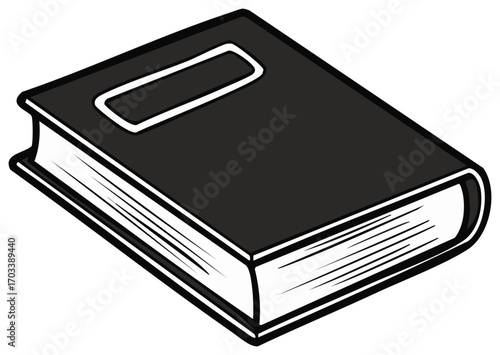 Closed Black Book with White Label and Pages for Reading and Education Projects