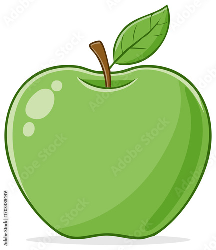 Vibrant green apple illustration with stem and leaf fresh healthy fruit produce