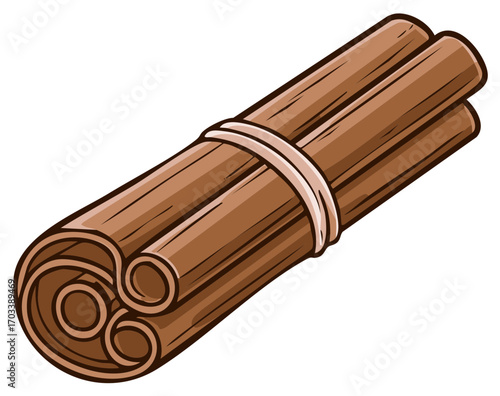 Bundle of Cinnamon Sticks Tied Together Vector Illustration Ingredient for Baking