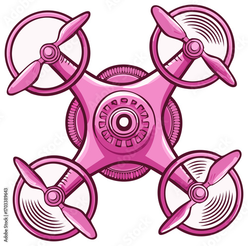 Illustration of a pink quadcopter drone with propellers