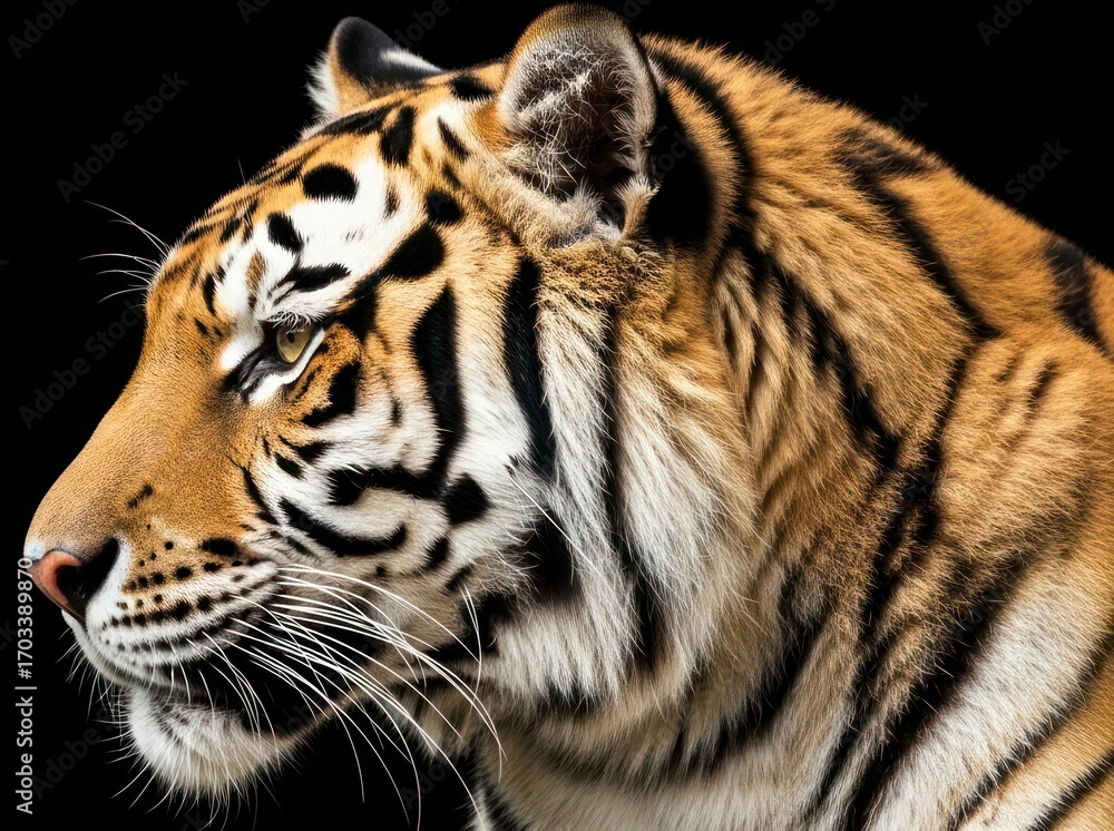 Fototapeta premium Regal Tiger's Head in Profile, Illuminated Against Darkness