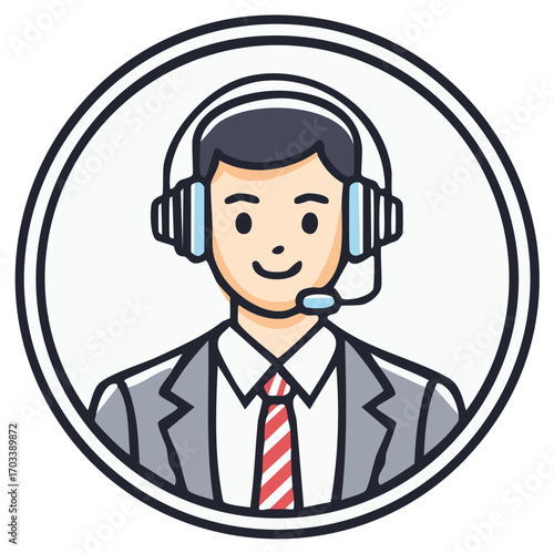 Friendly male customer service agent illustration with headset providing online support and professional assistance