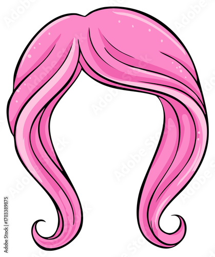 Cartoon illustration of pink wig accessory for cosplay with black outlines