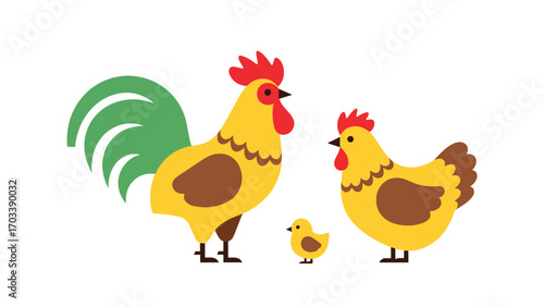 Cartoon Chicken Family Vector Illustrations EPS and PNG for Farm-Themed Designs - Rooster, Hen, Chick, and Poultry Vector Graphics