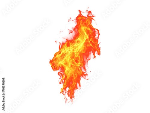 Vibrant orange and yellow fire flame isolated on a transparent background