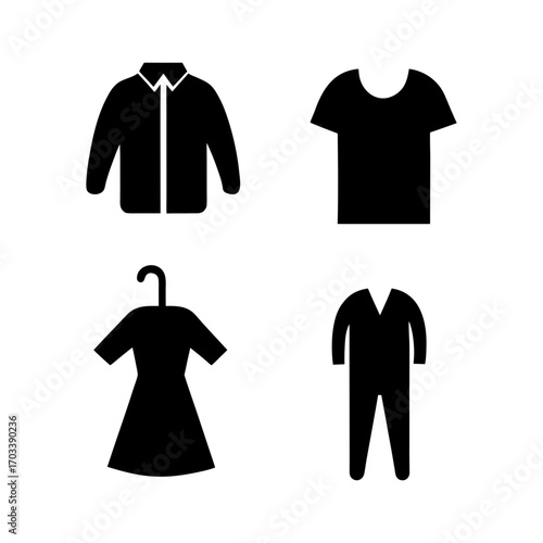Clothing icon silhouette set stylish apparel vector artwork with white background