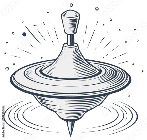 Spinning top toy illustration. Hand drawn vintage style.