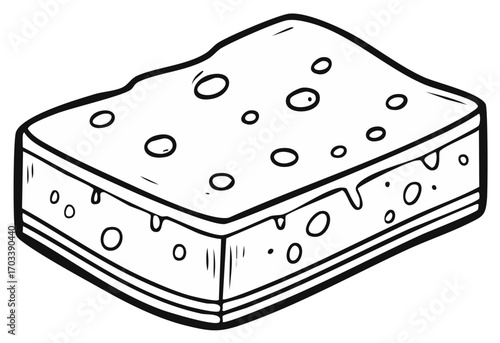 Sponge Sketch, Hand Drawn Cleaning Tool, Outline of Porous Pad, Black and White