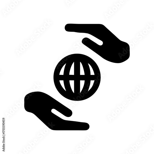 Helping hands with globe silhouette icons creative vector artwork with white background