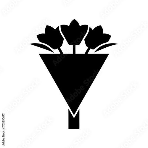 Minimal handpicked bouquet silhouette icon elegant floral design with white background