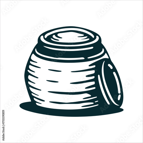 Stylized Kimchi Jar Illustration, Onggi Kimchi Day A stylised earthenware jar onggi with lid shaded in brick red
