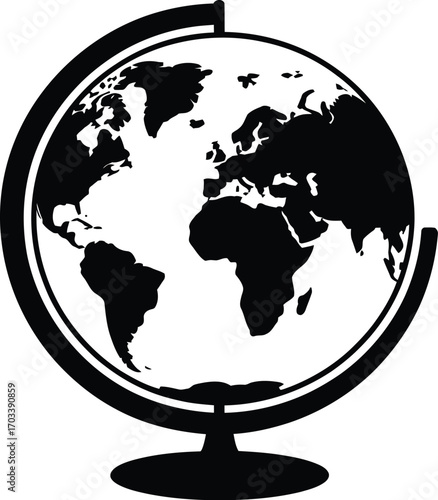 Black globe on stand world earth