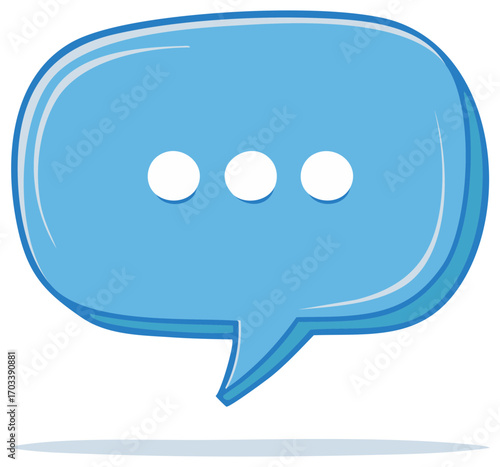 Light blue speech bubble with three dots, message bubble, chat bubble, cartoon illustration.